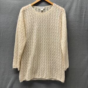 Neiman Marcus Sweater Womens Medium Cream Open Knit Fuzzy Kid Mohair Vintage